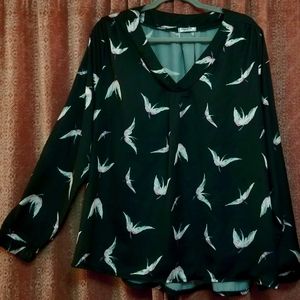 Black Blouse with bird print 2X